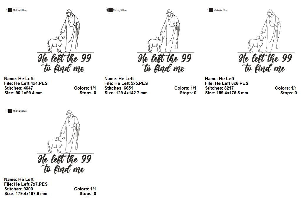 He Left the 99 To Find Me – Line Art Stitch – Machine Embroidery Design