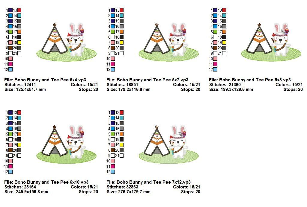 Boho Bunny with Teepee – Appliqué – Machine Embroidery Design