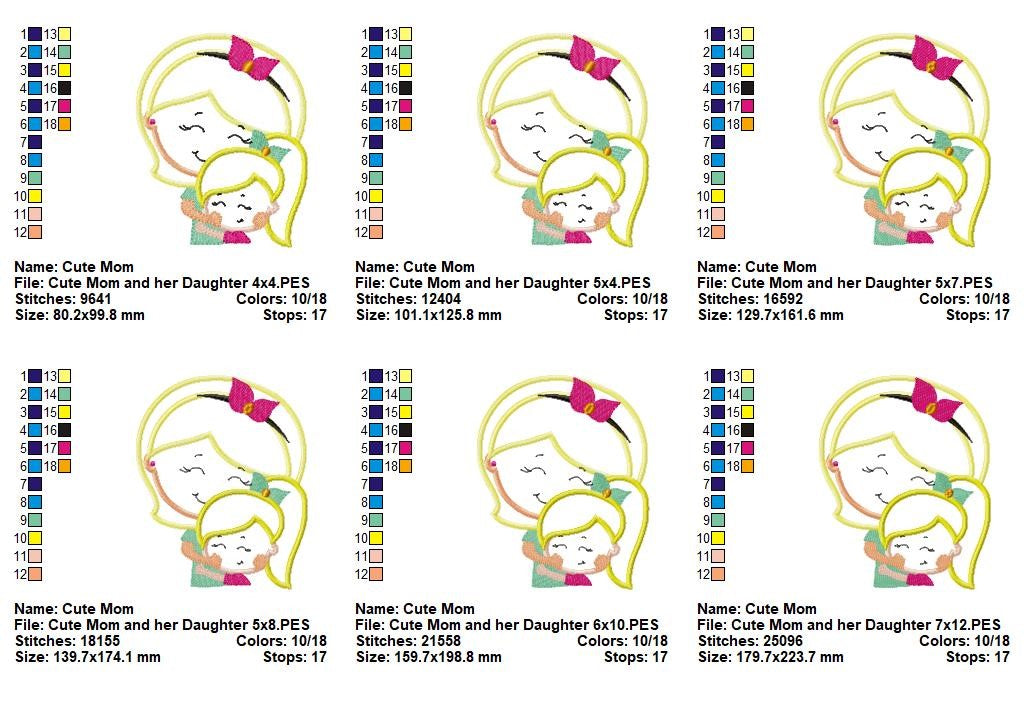 Sweet Mom and Daughter - Appliqué – Machine Embroidery Design