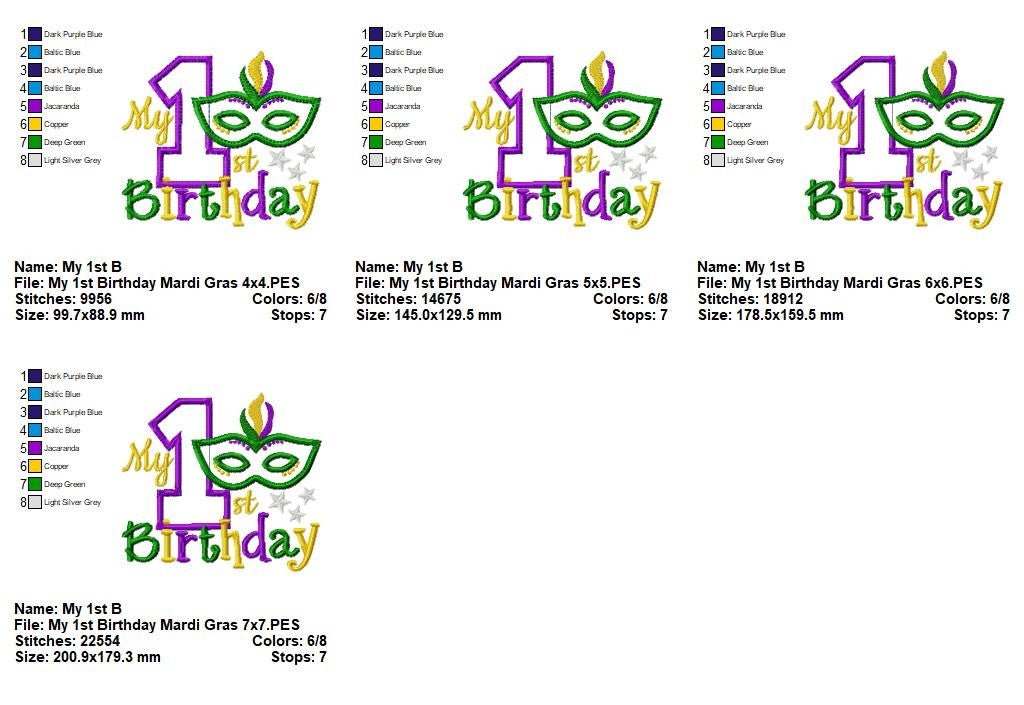 My First Mardi Gras Birthday - Applique - Machine Embroidery Design