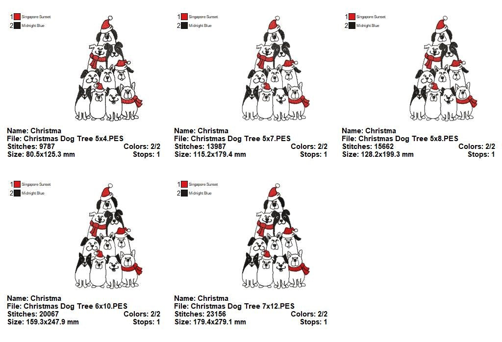 Christmas Puppy Tower - Redwork Stitch - Machine Embroidery Design