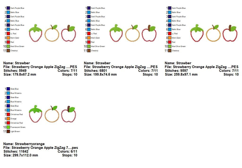 Cute Fruit Trio – Zigzag Appliqué – Machine Embroidery Design