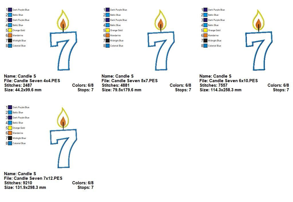 Birthday Candle Number Seven – Appliqué - Machine Embroidery Design
