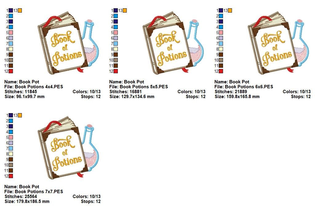 Cute Magic Book of Potions - Applique - Machine Embroidery Design