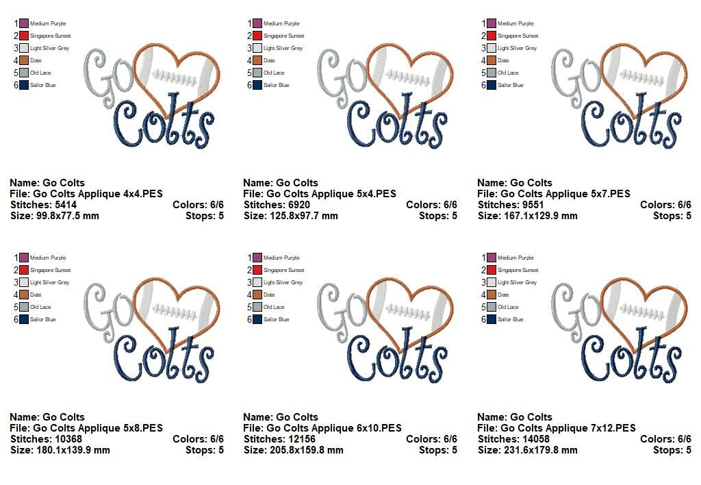 Go Colts - Appliqué – Machine Embroidery Design