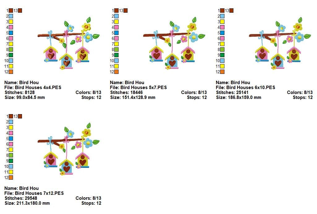 Sweet Hanging Birdhouses – Fill Stitch – Machine Embroidery Design