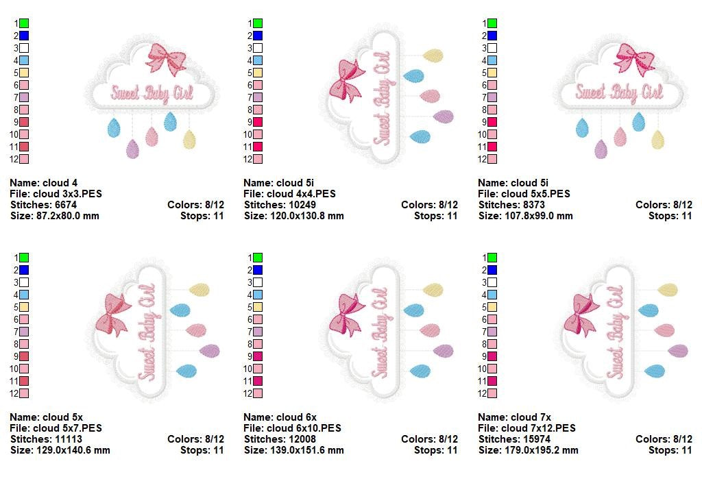 Sweet Baby Girl Cloud – Appliqué – Machine Embroidery Design