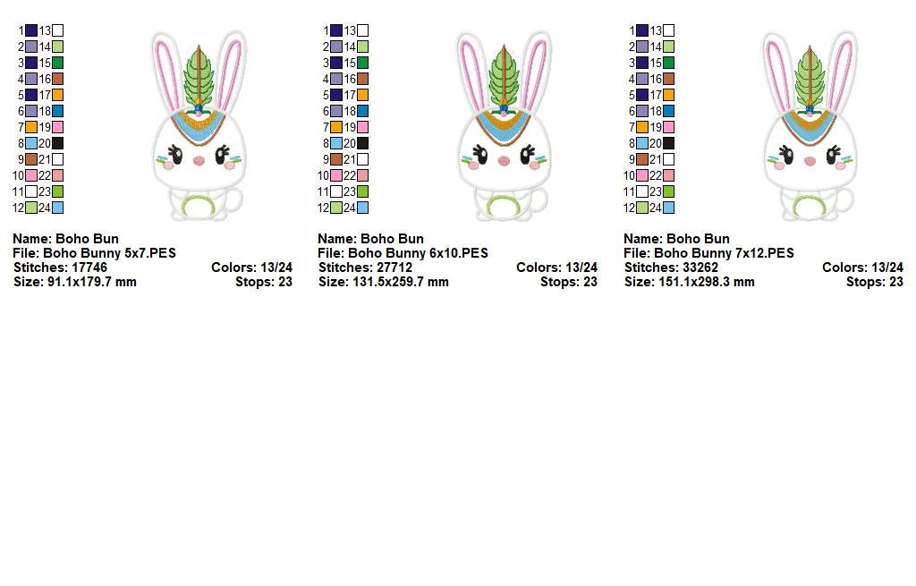 Boho Bunny Embroidery Design – Appliqué – Machine Embroidery Design