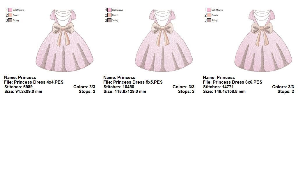 Sweet Princess Dress Bow Design - Sketch Stitch – Machine Embroidery Design