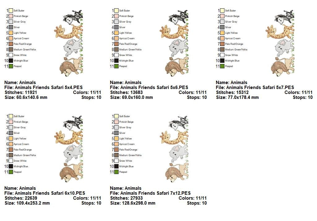 Safari Animals Friends Parade - Sketch Stitch – Machine Embroidery Design