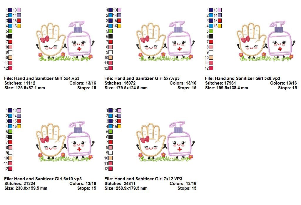 Cute Hand and Sanitizer Girl – Appliqué – Machine Embroidery Design