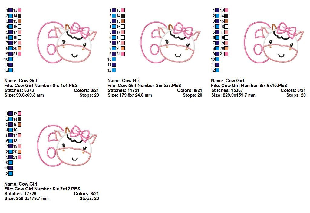Sweet Cow Number Six - Applique - Machine Embroidery Design