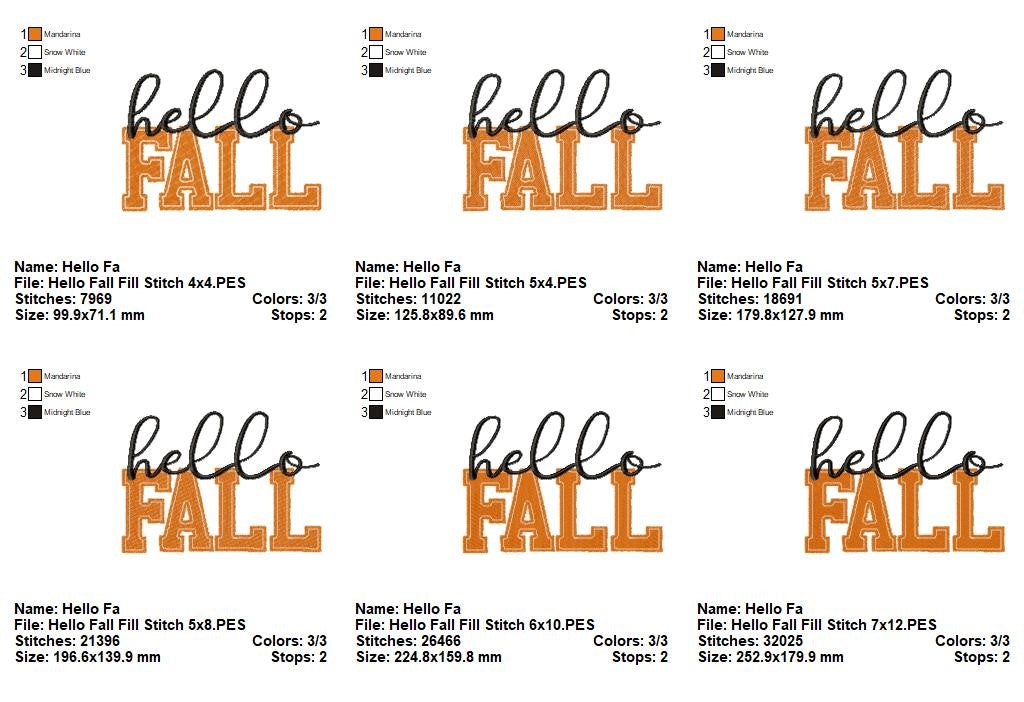 Hello Fall Lettering – Fill Stitch – Machine Embroidery Design