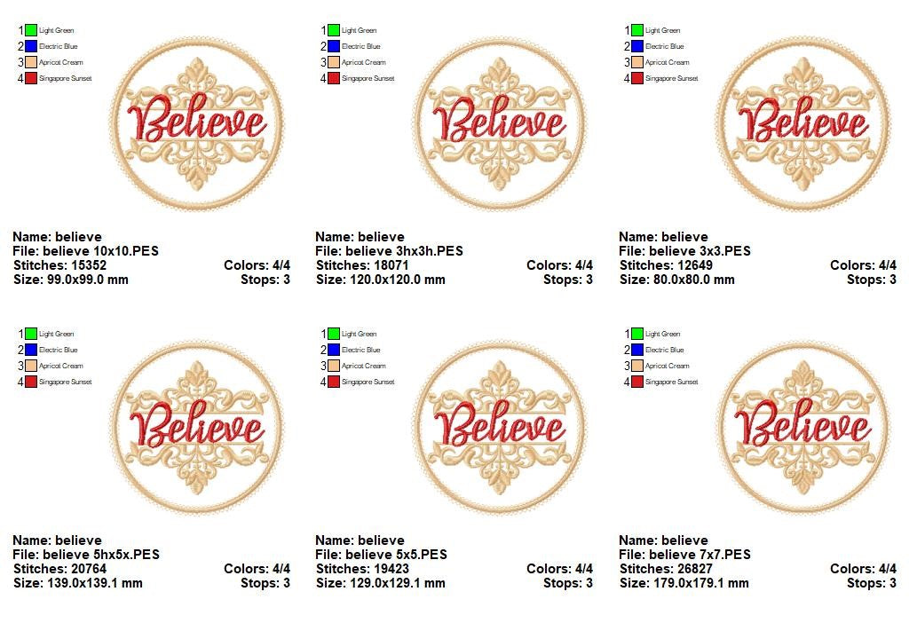 Elegant Believe Frame Ornament – Appliqué – Machine Embroidery Design