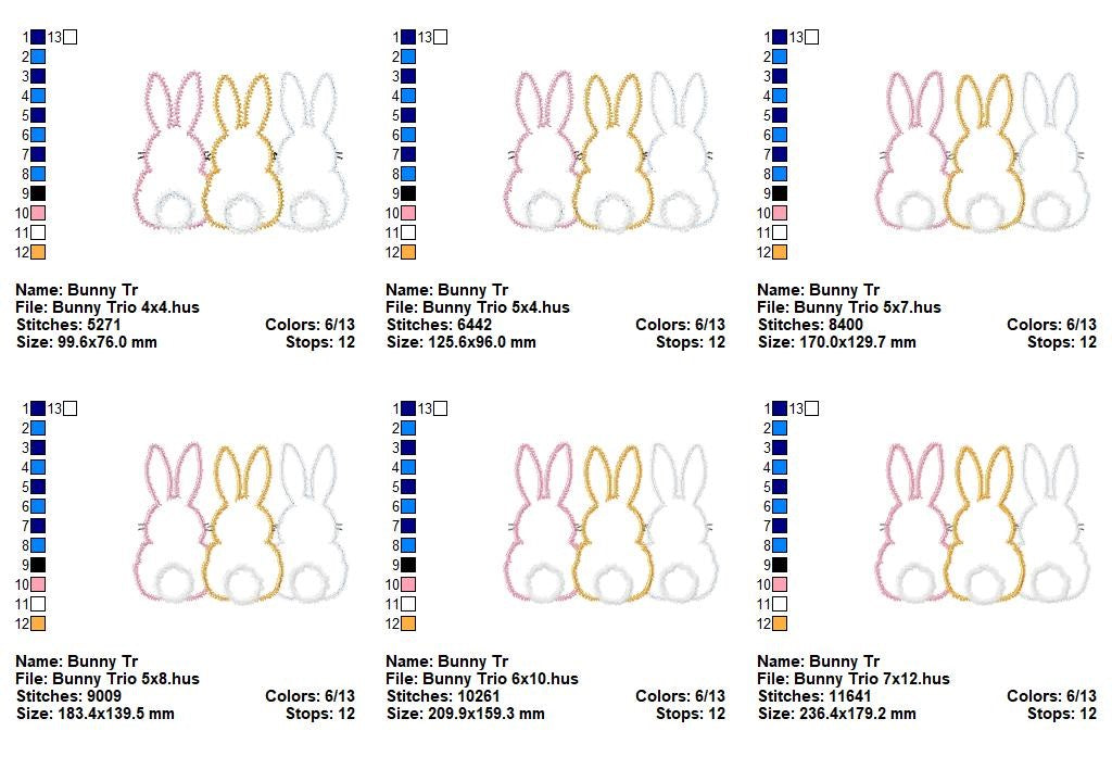 Bunny Trio Appliqué - Zig Zag Stitch – Machine Embroidery Design