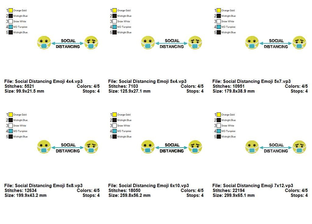Social Distancing Emoji Design - Fill Stitch - Machine Embroidery Design