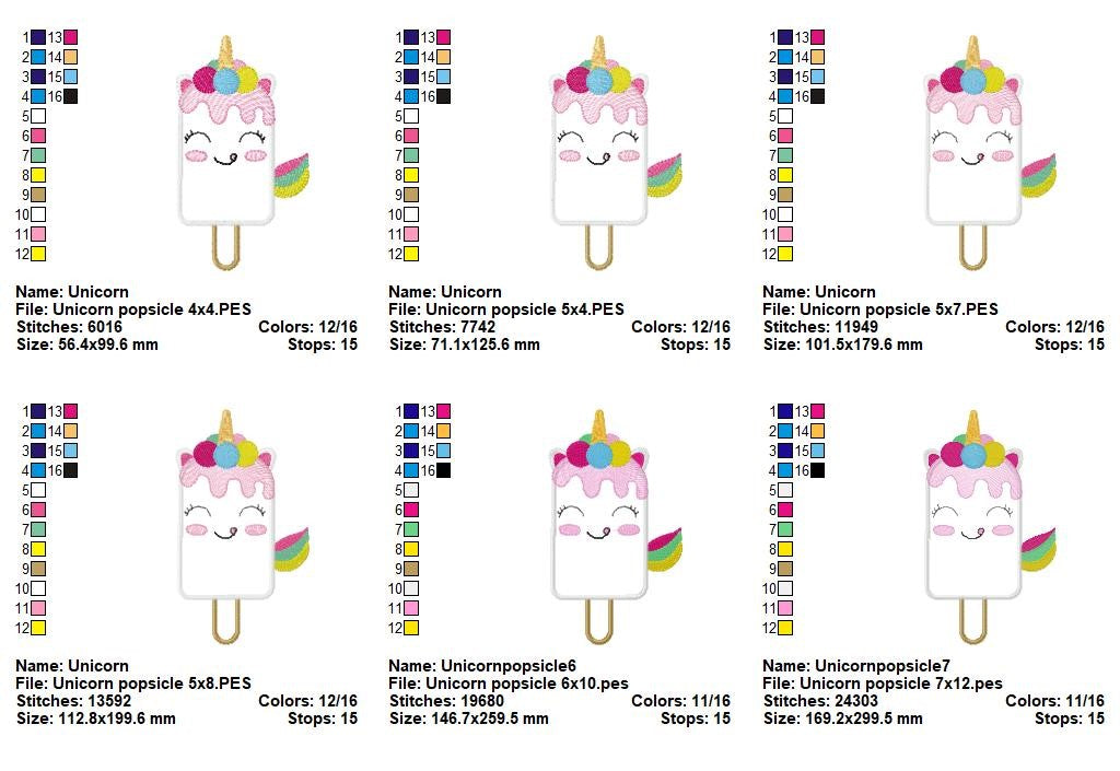 Sweet Unicorn Popsicle - Appliqué - Machine Embroidery Design