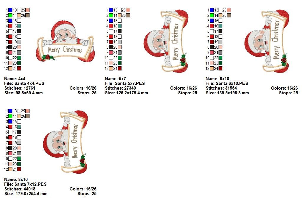 Santa Merry Christmas Banner – Appliqué – Machine Embroidery Design