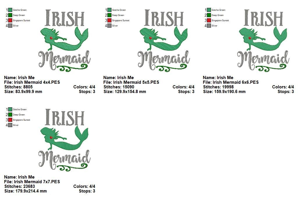 Irish Mermaid – Fill Stitch – Machine Embroidery Design