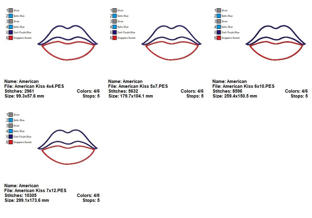 Patriotic American Lips Appliqué - Appliqué – Machine Embroidery Design