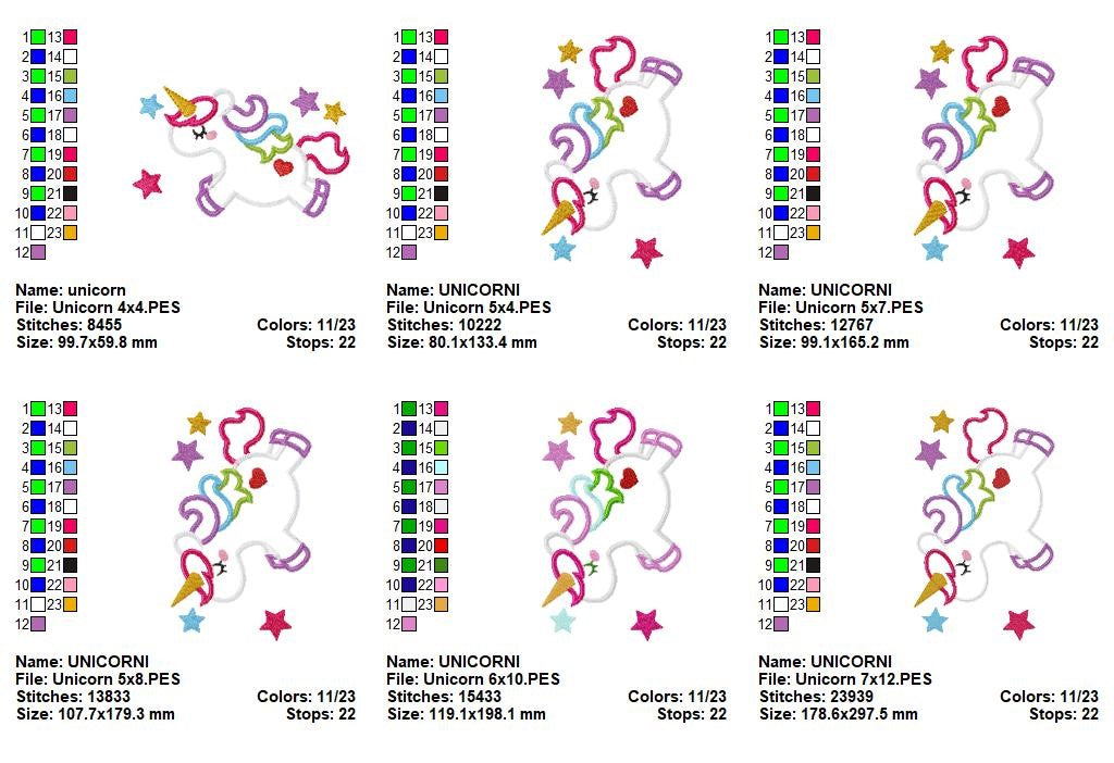 Sweet Unicorn with Stars – Appliqué – Machine Embroidery Design