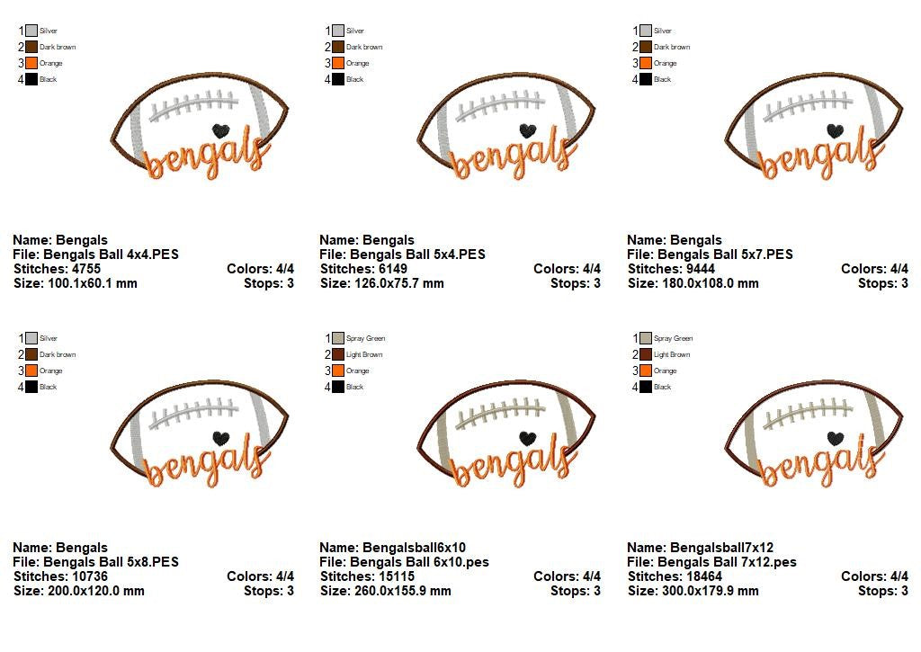 Bengals Football Script Heart – Satin Stitch – Machine Embroidery Design