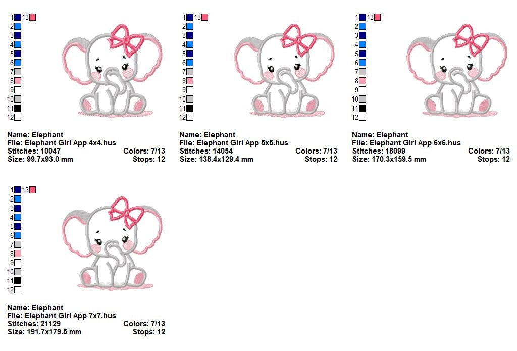Cute Elephant Girl – Appliqué – Machine Embroidery Design