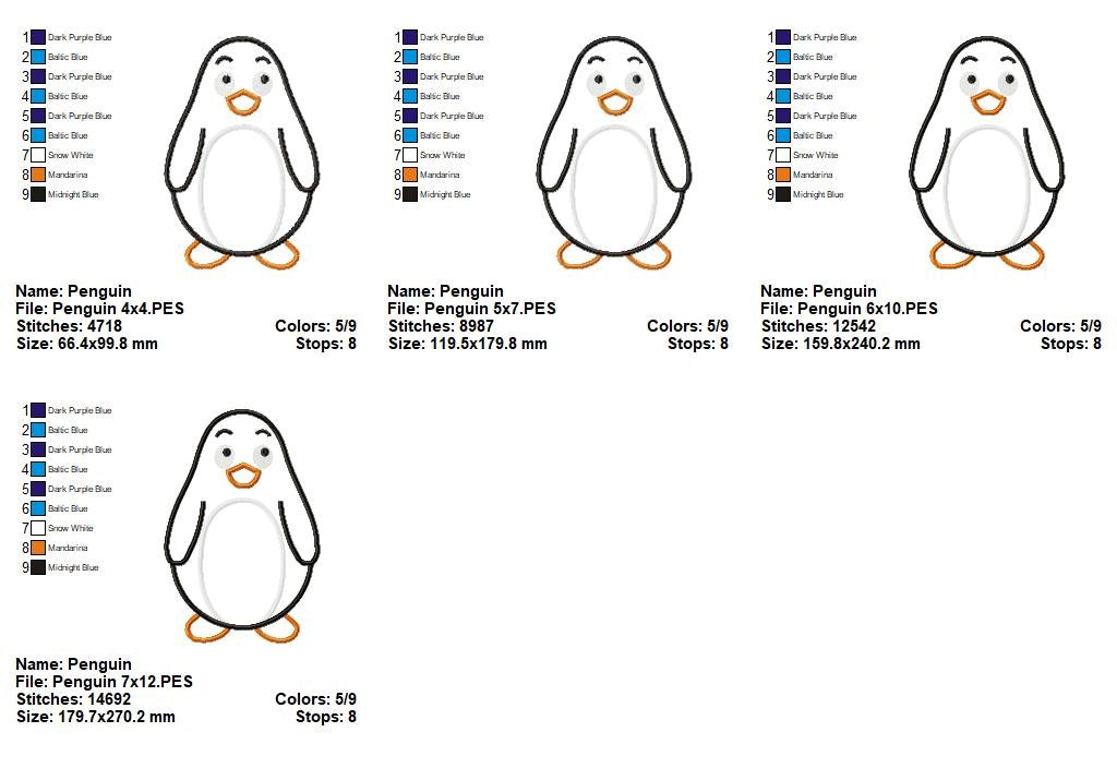 Cute Penguin - Appliqué – Machine Embroidery Design