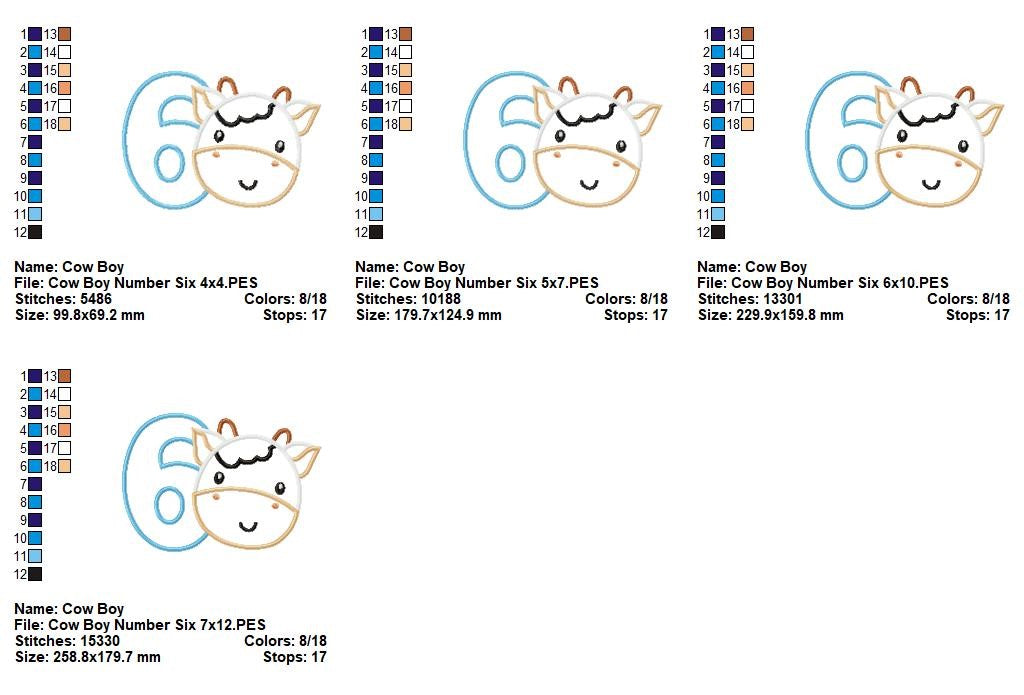 Farmyard Number Six Cow - Appliqué - Machine Embroidery Design