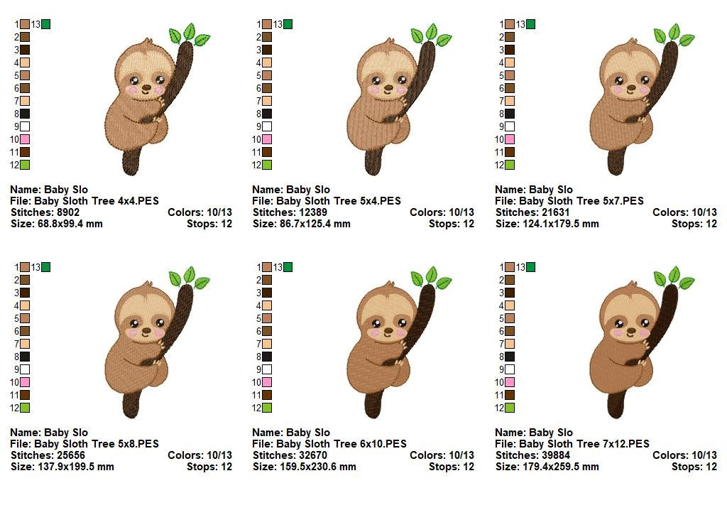 Baby Sloth on Tree - Fill Stitch – Machine Embroidery Design