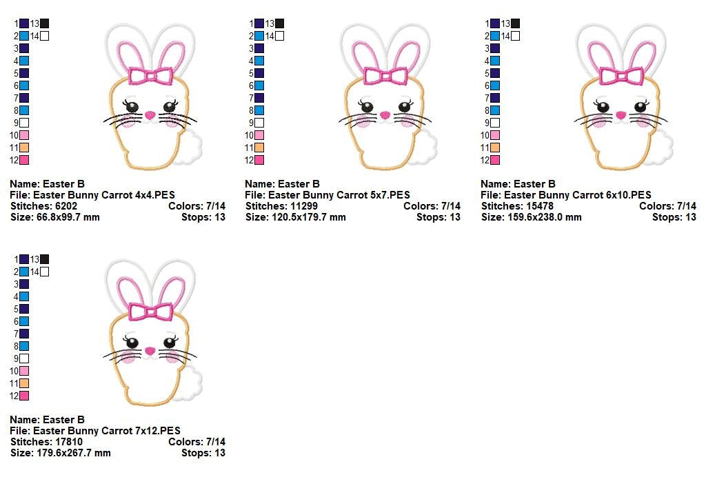 Sweet Bunny Carrot - Appliqué - Machine Embroidery Design