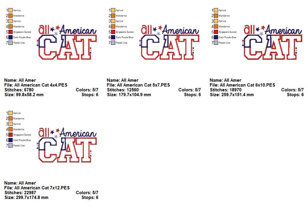 All American Cat – Appliqué – Machine Embroidery Design