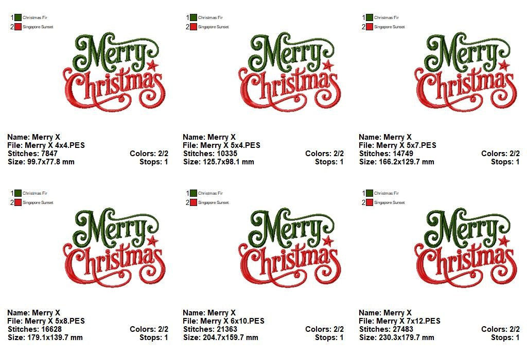 Holiday Merry Christmas Lettering Set – Satin Stitch – Machine Embroidery Design