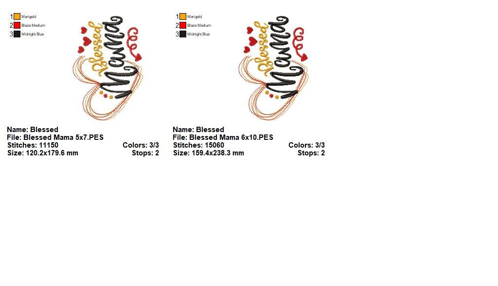 Blessed Mama Heart Script – Satin Stitch – Machine Embroidery Design