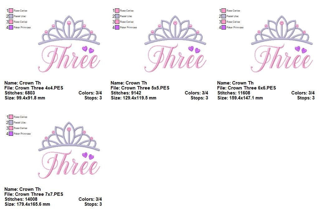 Princess Birthday Three - Satin Stitch - Machine Embroidery Design