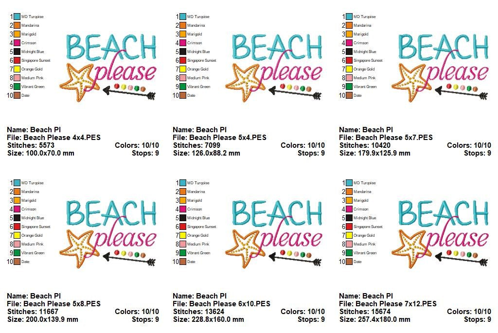 Beach Please with Starfish and Arrow – Satin Stitch – Machine Embroidery Design