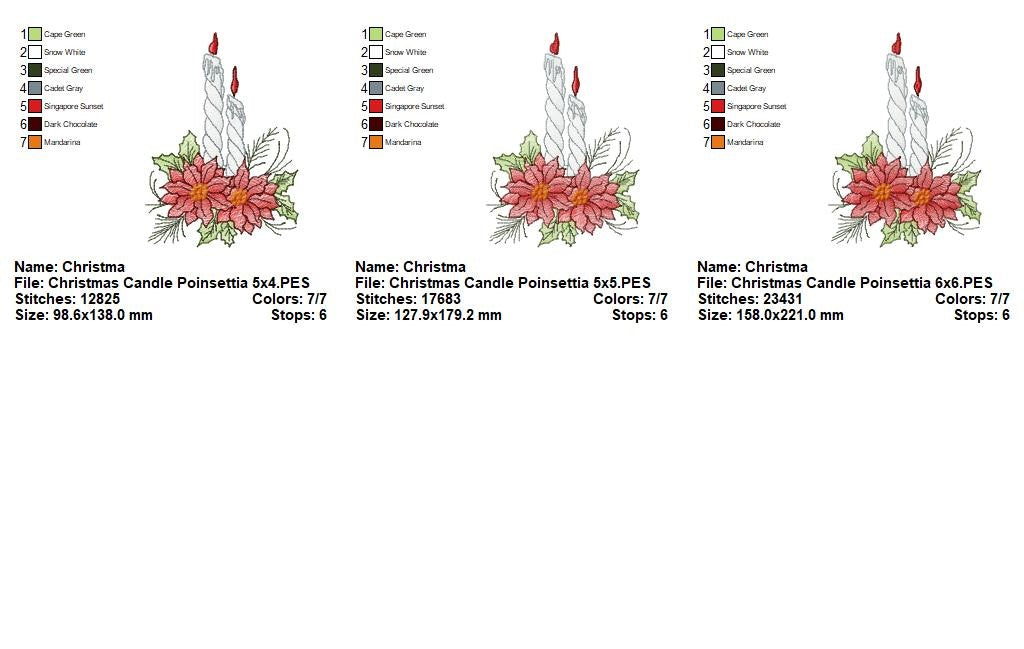 Elegant Christmas Candle Poinsettia – Sketch Stitch - Machine Embroidery Design