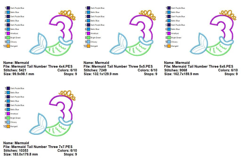 Mermaid Number Three - Appliqué - Machine Embroidery Design