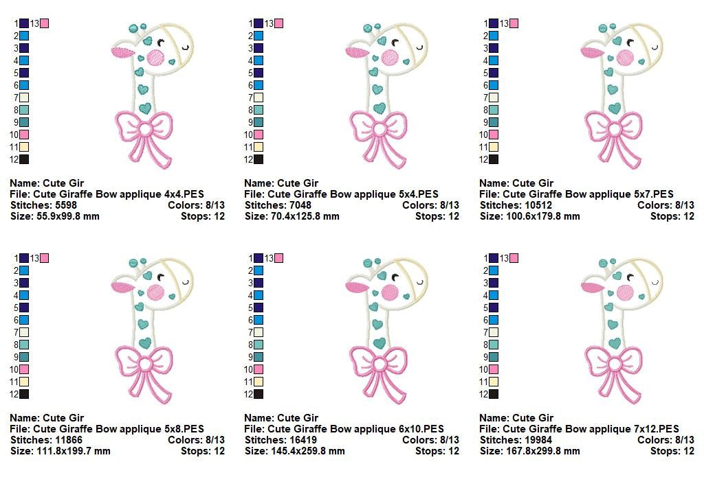 Sweet Giraffe Bow – Appliqué – Machine Embroidery Design