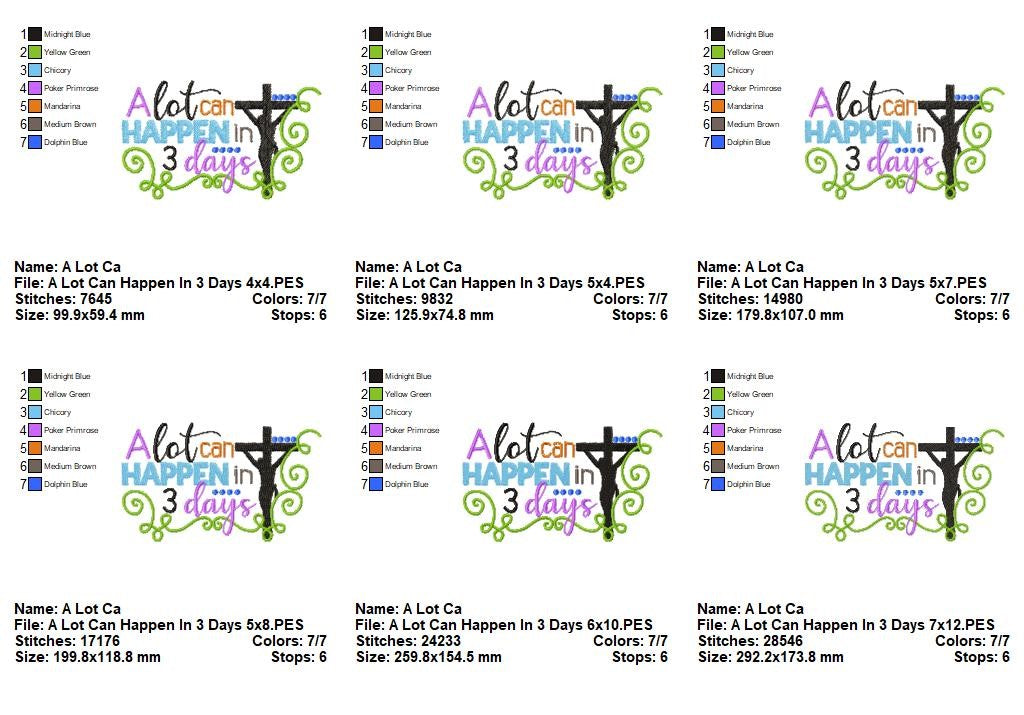 A Lot Can Happen in 3 Days - Fill Stitch – Machine Embroidery Design