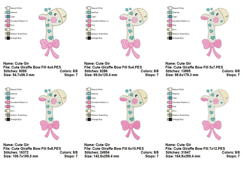 Sweet Giraffe Bow – Fill Stitch – Machine Embroidery Design