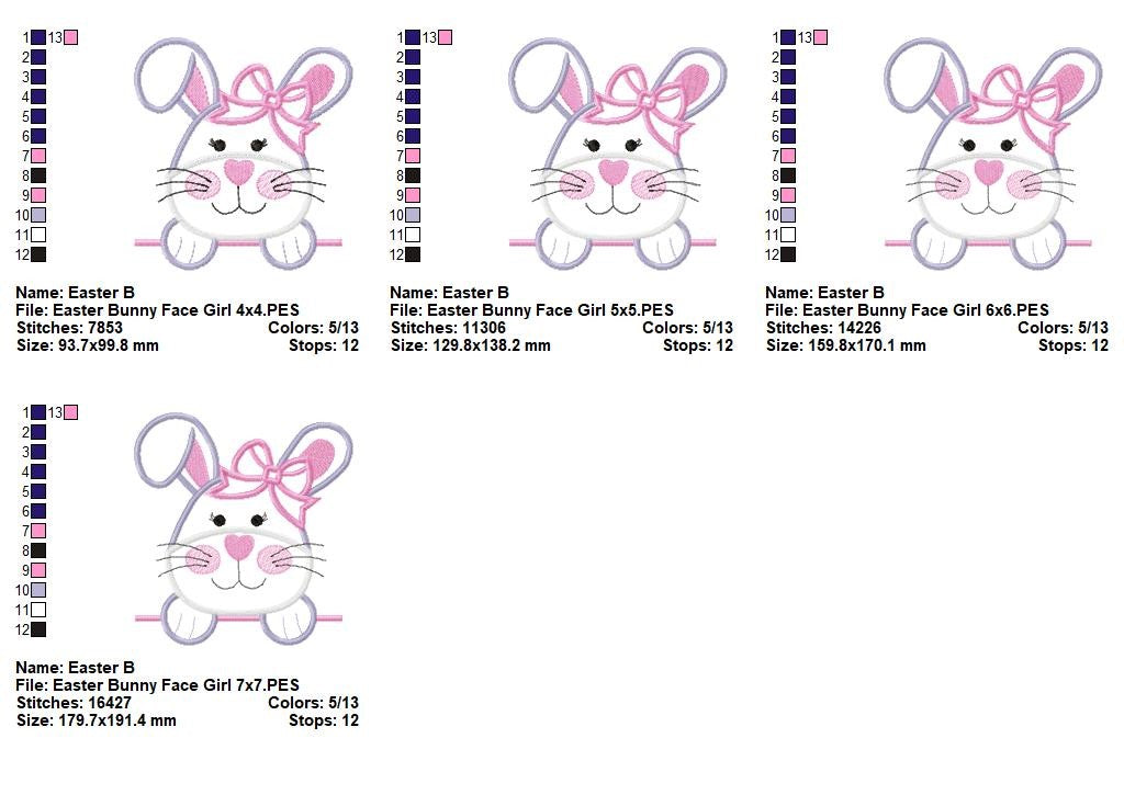 Easter Bunny Face Girl – Appliqué – Machine Embroidery Design