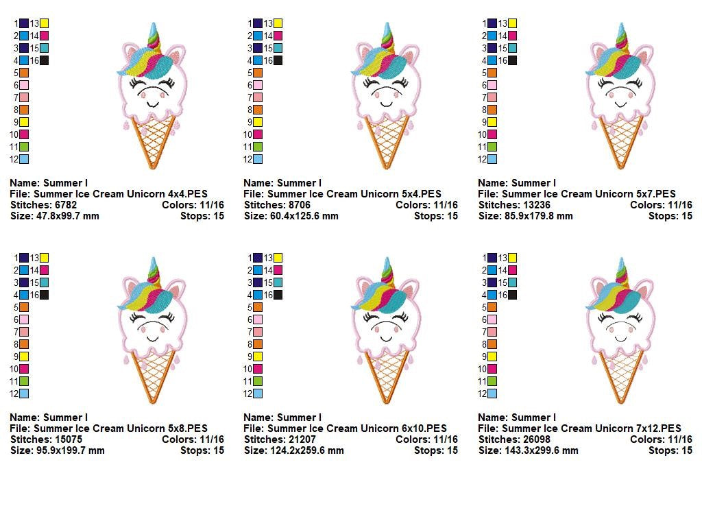 Sweet Unicorn Ice Cream – Appliqué – Machine Embroidery Design