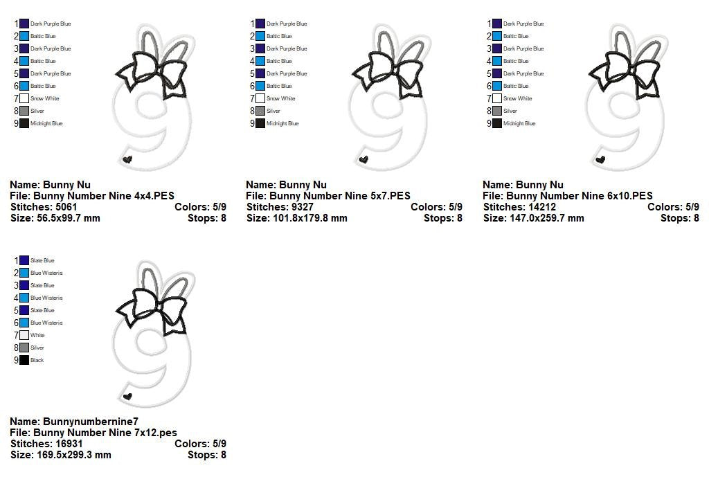 Bunny Ears Numbers Collection – Applique – Machine Embroidery Design