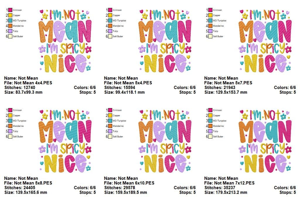 I'm Not Mean I'm Spicy Nice 🌶️ – Fill Stitch – Machine Embroidery Design