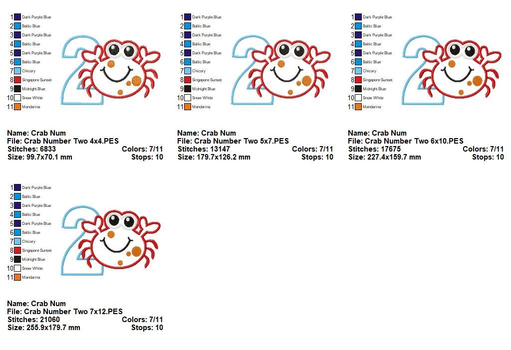 Happy Crab Number Two - Applique - Machine Embroidery Design