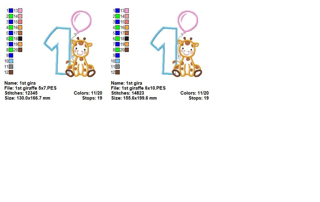 Sweet Giraffe First Birthday - Applique - Machine Embroidery Design