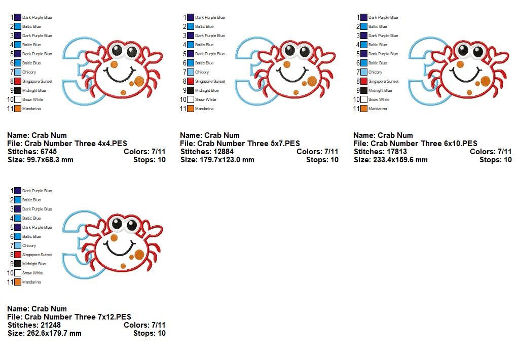 Happy Crab Number Three - Applique - Machine Embroidery Design