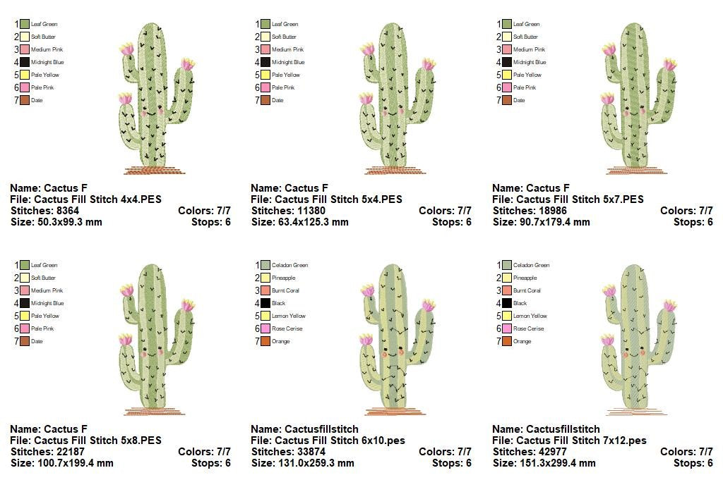 Happy Desert Cactus - Fill Stitch – Machine Embroidery Design