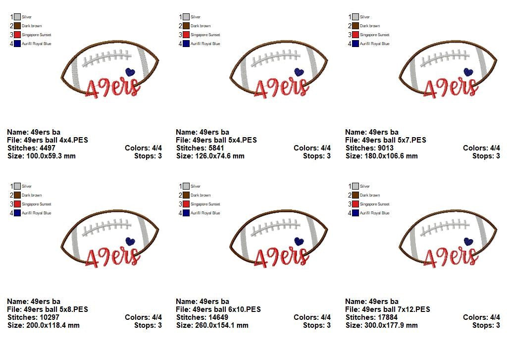 Go 49ers Football Heart – Satin Stitch – Machine Embroidery Design